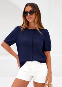 PRETTYGARDEN Puff Short Sleeve Cardigans for Women Lightweight Summer Shirts Button Up Knit Sweater Tops Spring Clothes PRETTYGARDEN