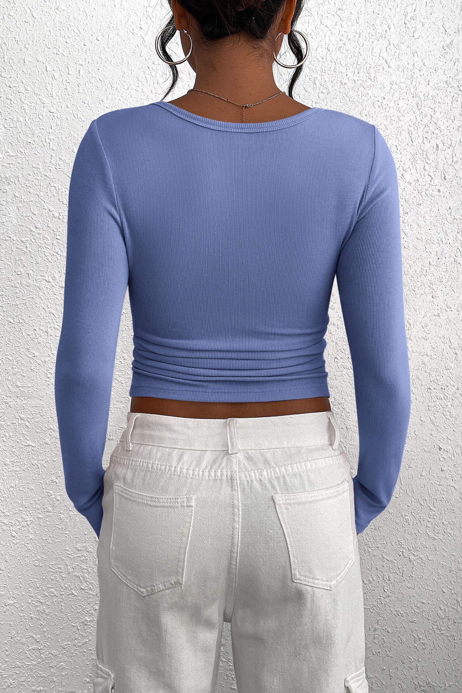 PRETTYGARDEN Women's Spring Fall Long Sleeve Henley T Shirts Button Ribbed Knit Slim Fit Casual Basic Tops Blouse