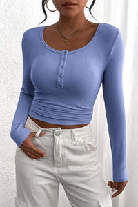 PRETTYGARDEN Women's Spring Fall Long Sleeve Henley T Shirts Button Ribbed Knit Slim Fit Casual Basic Tops Blouse