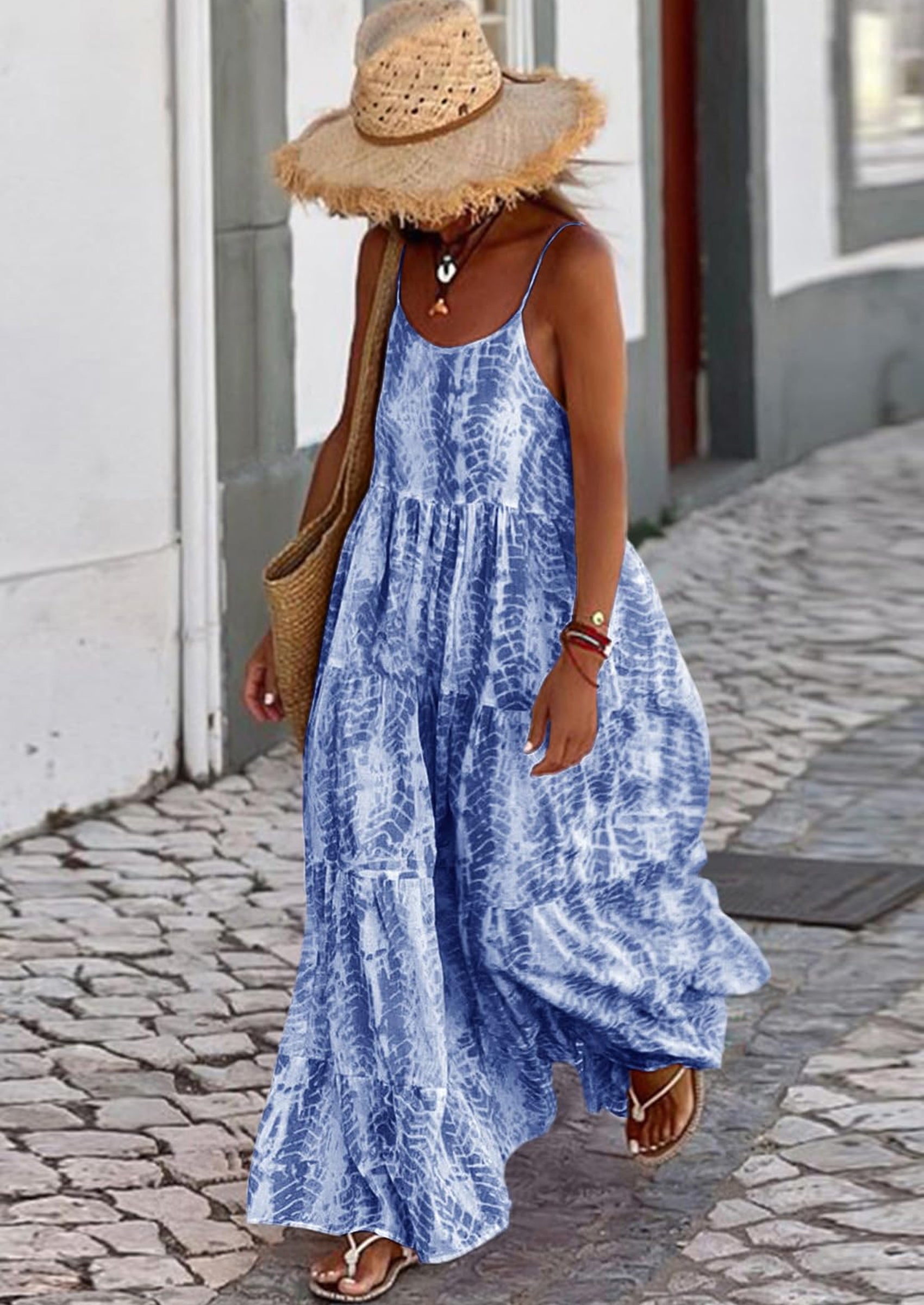 PRETTYGARDEN Women Summer Dresses Spaghetti Strap Scoop Neck Floral Maxi Dress Flowy Boho Long Sundress with Pockets