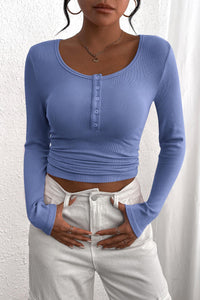 PRETTYGARDEN Women's Spring Fall Long Sleeve Henley T Shirts Button Ribbed Knit Slim Fit Casual Basic Tops Blouse