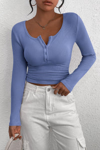 PRETTYGARDEN Women's Spring Fall Long Sleeve Henley T Shirts Button Ribbed Knit Slim Fit Casual Basic Tops Blouse