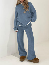 PRETTYGARDEN Women's 2 Piece Knit Sweater Outfit Casual Long Sleeve Pullover Wide Leg Pants Tracksuit Loungewear Set PRETTYGARDEN