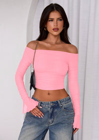 PRETTYGARDEN Off The Shoulder Tops for Women Trendy Ruched Mesh Slim Fit Long Sleeve Shirts Y2K Going Out Summer Outfits