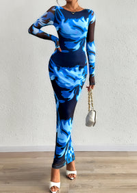 PRETTYGARDEN Bodycon Maxi Dress Fall Floral Long Sleeve Sexy Mesh Cocktail Wedding Guest Long Dresses