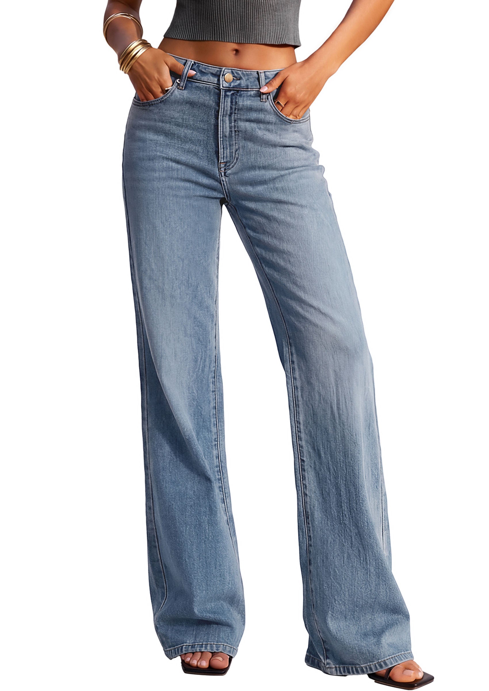 PRETTYGARDEN Women's Wide Leg Jeans High Waisted Denim Pants | Stretchy Flare Jeans, Comfy Soft, Basic-5-Pocket, Trendy Bottoms, Casual Office Wear, Going Out Outfits, Fashion Clothing