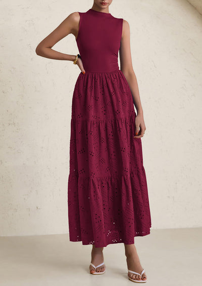 PRETTYGARDEN Dresses for Women Casual Eyelet Sleeveless Wedding Guest Maxi Dress Tank Top Sundress with Pockets