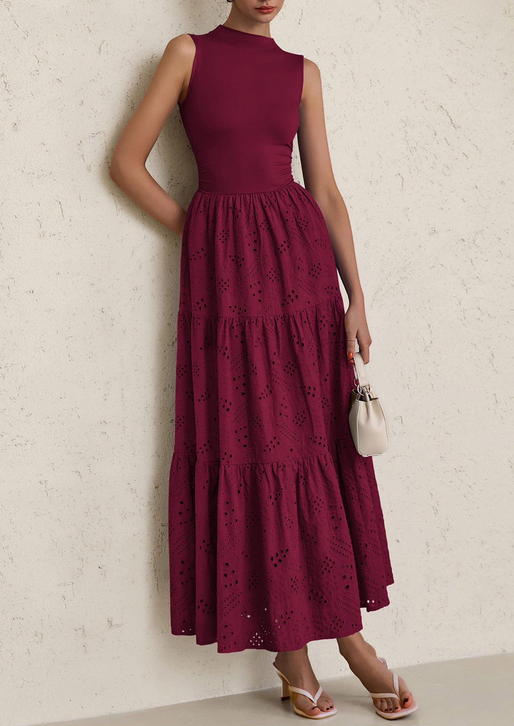 PRETTYGARDEN Dresses for Women Casual Eyelet Sleeveless Wedding Guest Maxi Dress Tank Top Sundress with Pockets