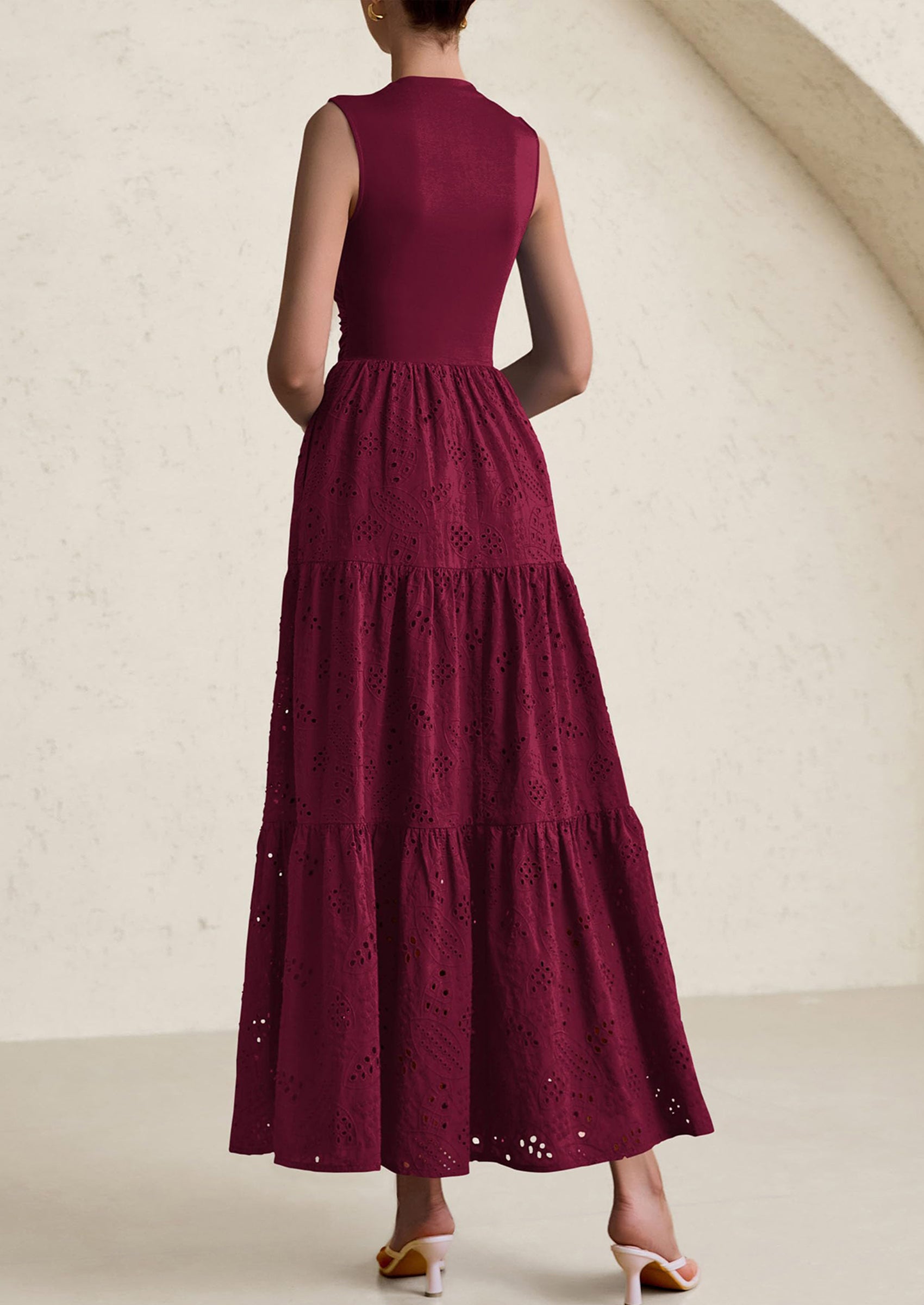 PRETTYGARDEN Dresses for Women Casual Eyelet Sleeveless Wedding Guest Maxi Dress Tank Top Sundress with Pockets