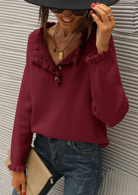 BTFBM Womens Sweaters Fall Winter Clothes 2025 Long Sleeve Button Down Ruffle Crew Neck Casual Knitted Pullover Tops PRETTYGARDEN