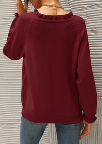 BTFBM Womens Sweaters Fall Winter Clothes 2025 Long Sleeve Button Down Ruffle Crew Neck Casual Knitted Pullover Tops PRETTYGARDEN