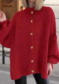 PRETTYGARDEN Women's Winter Button Down Cardigan Sweaters Mock Neck Lantern Long Sleeve Chunky Knit Jacket Trendy Outerwear