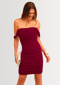 PRETTYGARDEN Summer Off Shoulder Dresses for Women Ruched Mesh Graduation Cocktail Party Bodycon Mini Short Dress