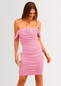 PRETTYGARDEN Summer Off Shoulder Dresses for Women Ruched Mesh Graduation Cocktail Party Bodycon Mini Short Dress