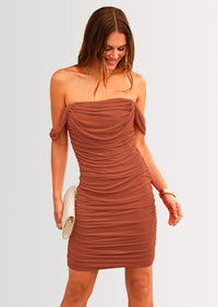 PRETTYGARDEN Summer Off Shoulder Dresses for Women Ruched Mesh Graduation Cocktail Party Bodycon Mini Short Dress