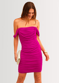 PRETTYGARDEN Summer Off Shoulder Dresses for Women Ruched Mesh Graduation Cocktail Party Bodycon Mini Short Dress