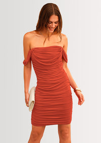 PRETTYGARDEN Summer Off Shoulder Dresses for Women Ruched Mesh Graduation Cocktail Party Bodycon Mini Short Dress