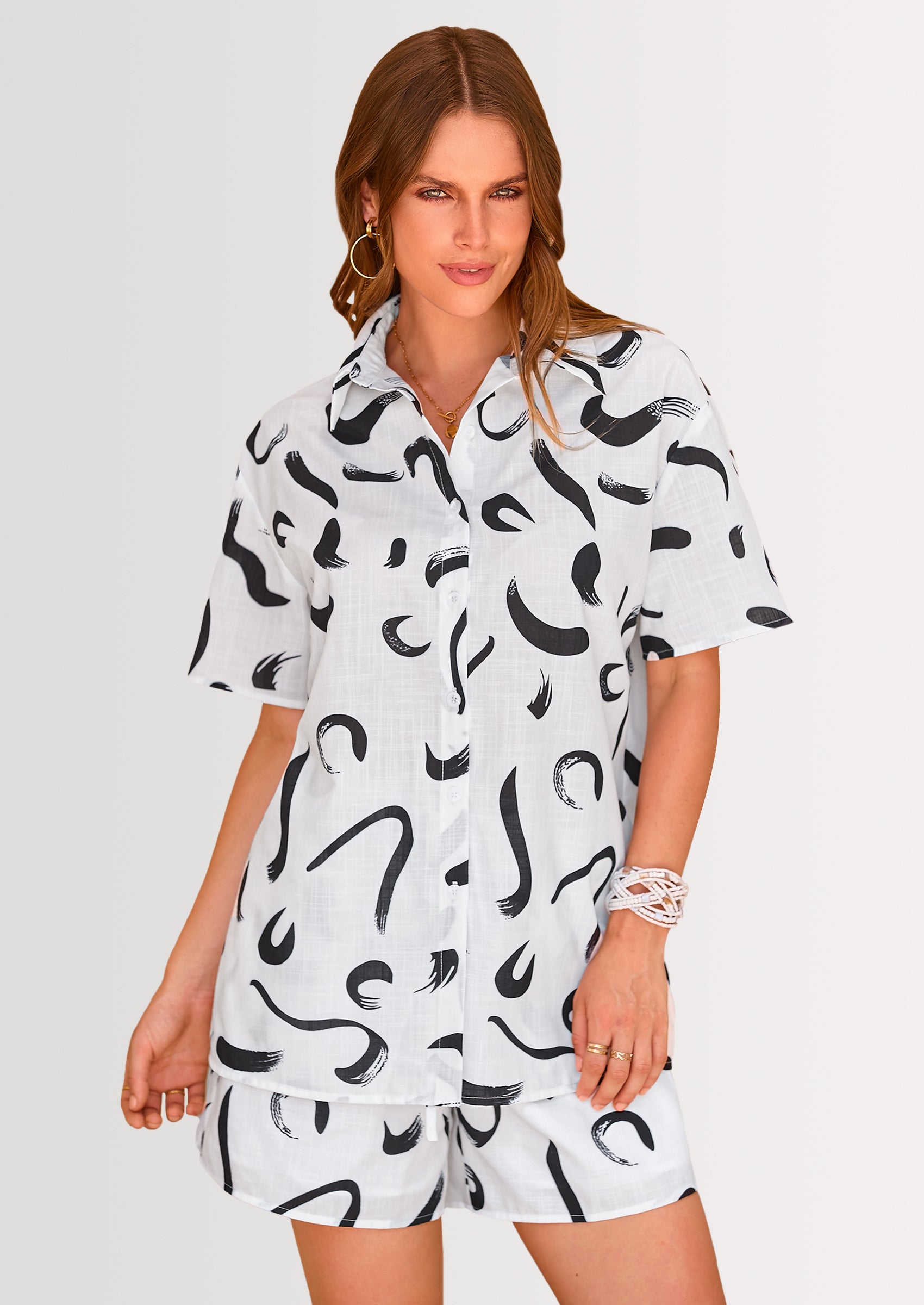 PRETTYGARDEN Women Summer 2 Piece Sets Printed Short Sleeve Tops Lounge Shorts Beach Vacation Outfits