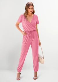 PRETTYGARDEN Jumpsuits for Women Dressy Summer Casual Short Sleeve Romper Spring Airport Beach Vacation Travel Outfits