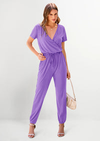 PRETTYGARDEN Jumpsuits for Women Dressy Summer Casual Short Sleeve Romper Spring Airport Beach Vacation Travel Outfits