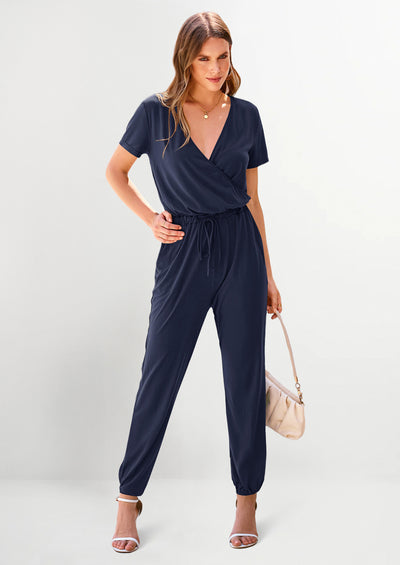 PRETTYGARDEN Jumpsuits for Women Dressy Summer Casual Short Sleeve Romper Spring Airport Beach Vacation Travel Outfits