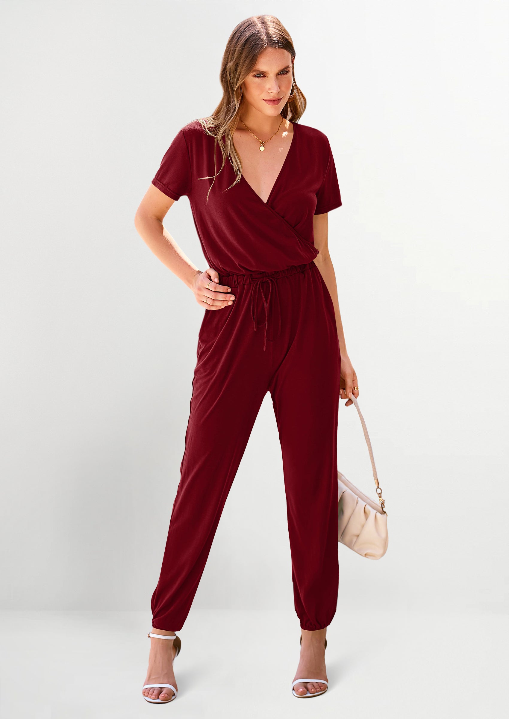 PRETTYGARDEN Jumpsuits for Women Dressy Summer Casual Short Sleeve Romper Spring Airport Beach Vacation Travel Outfits