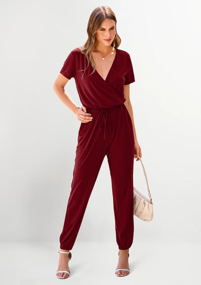 PRETTYGARDEN Jumpsuits for Women Dressy Summer Casual Short Sleeve Romper Spring Airport Beach Vacation Travel Outfits