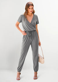 PRETTYGARDEN Jumpsuits for Women Dressy Summer Casual Short Sleeve Romper Spring Airport Beach Vacation Travel Outfits