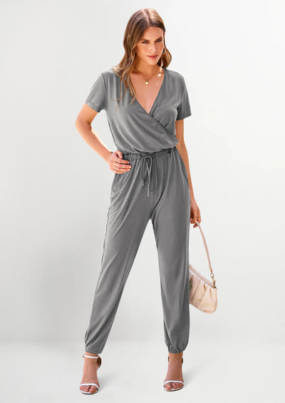 PRETTYGARDEN Jumpsuits for Women Dressy Summer Casual Short Sleeve Romper Spring Airport Beach Vacation Travel Outfits