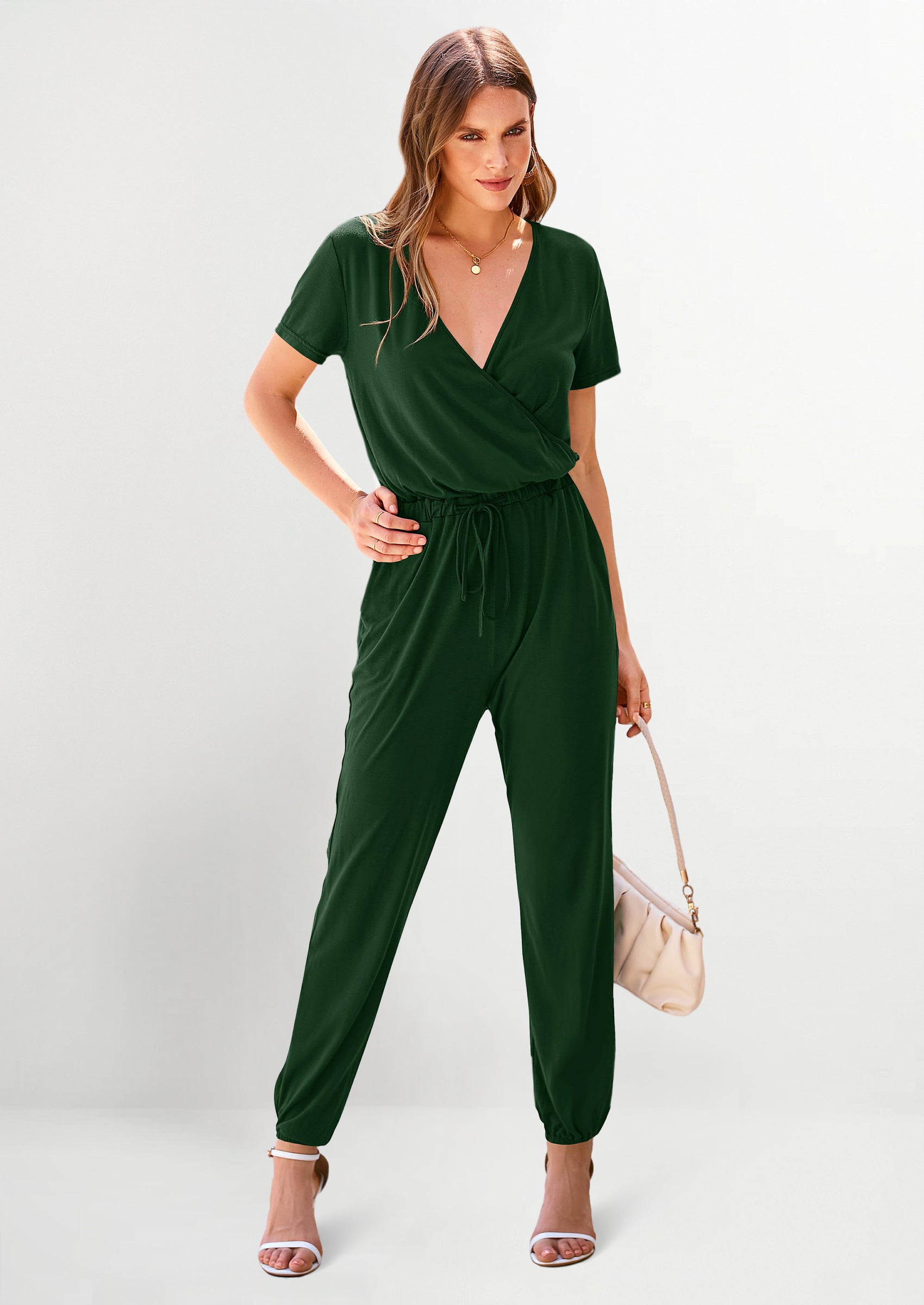 PRETTYGARDEN Jumpsuits for Women Dressy Summer Casual Short Sleeve Romper Spring Airport Beach Vacation Travel Outfits