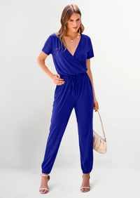 PRETTYGARDEN Jumpsuits for Women Dressy Summer Casual Short Sleeve Romper Spring Airport Beach Vacation Travel Outfits