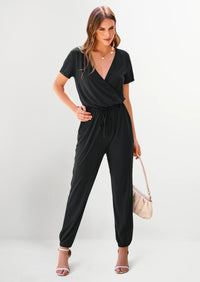 PRETTYGARDEN Jumpsuits for Women Dressy Summer Casual Short Sleeve Romper Spring Airport Beach Vacation Travel Outfits