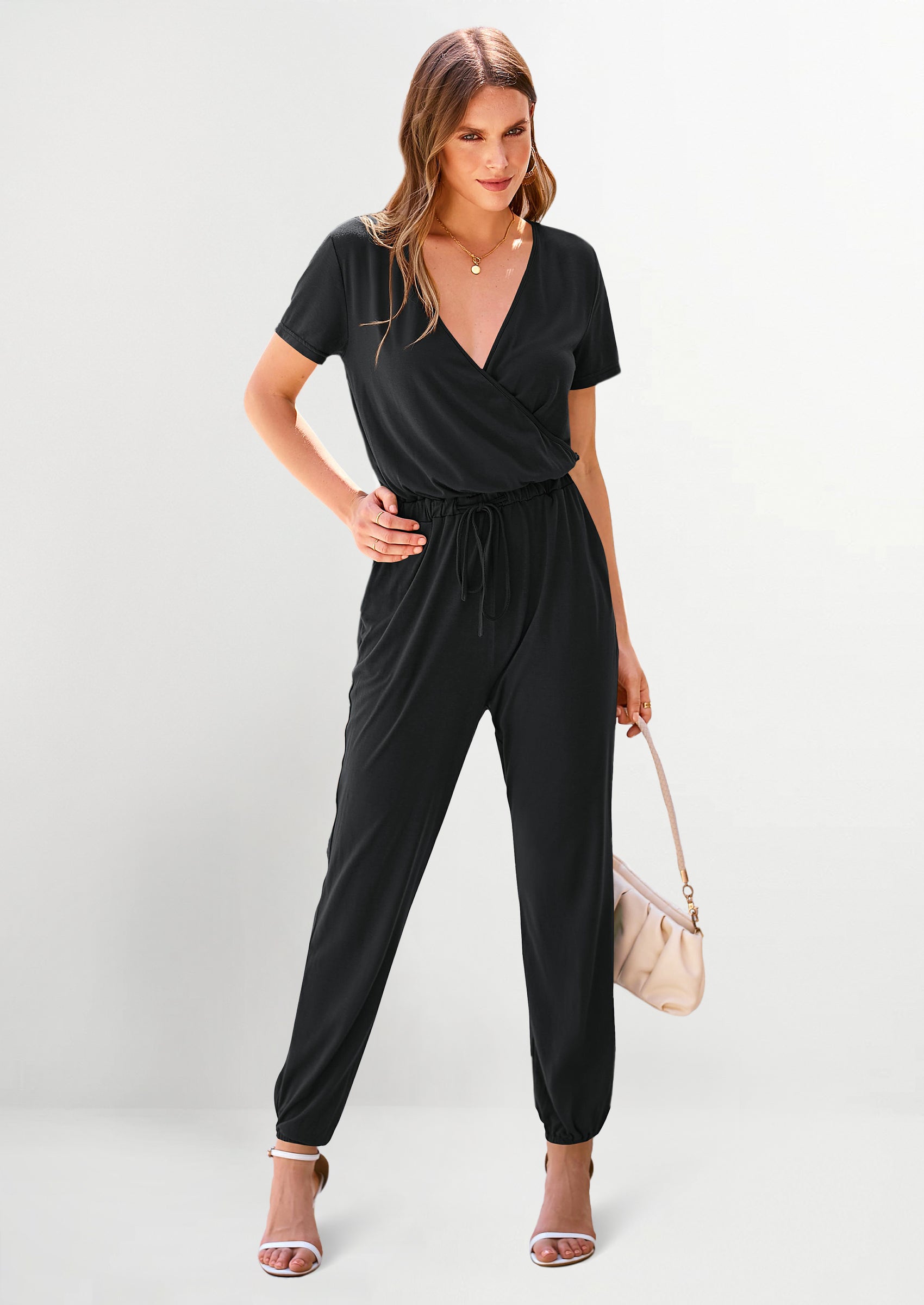 PRETTYGARDEN Jumpsuits for Women Dressy Summer Casual Short Sleeve Romper Spring Airport Beach Vacation Travel Outfits