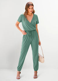 PRETTYGARDEN Jumpsuits for Women Dressy Summer Casual Short Sleeve Romper Spring Airport Beach Vacation Travel Outfits