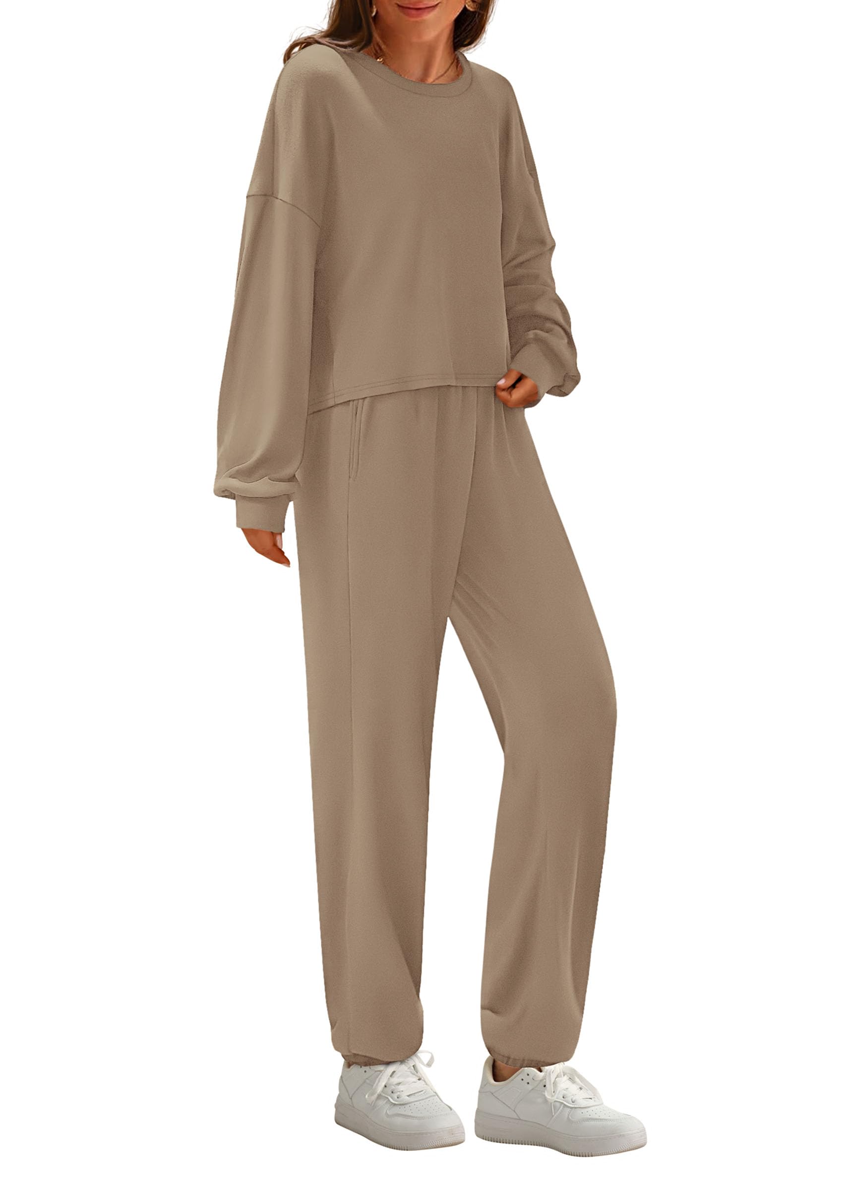 PRETTYGARDEN Women's Two Piece Outfits Lounge Sets Long Sleeve Pullover Tops Sweatpants Fall Fashion Matching Clothing