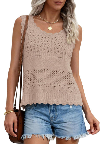 PRETTYGARDEN Womens Crochet Tank Tops Summer Spring Boho Sleeveless Cute Knit Sweater Vest Trendy Beach Vacation Clothes PRETTYGARDEN
