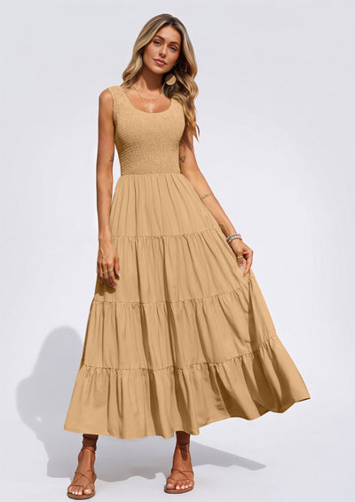 PRETTYGARDEN Women's 2026 Casual Loose Plain Maxi Sundress Smocked Tank Dress Sleeveless Summer Beach Tiered Long Dresses