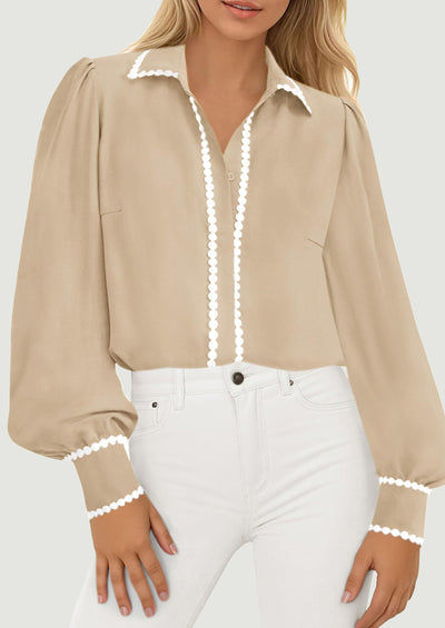 PRETTYGARDEN Womens Long Sleeve Button Down Shirts Trendy V Neck Loose Fit Fall Tops Collared Dressy Casual Blouses