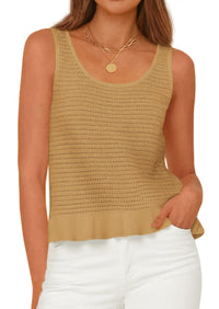 PRETTYGARDEN Womens Spring Crochet Tops Summer Sleeveless Scoop Neck Boho Sweater Tank Top Cute Beach Vacation Clothes PRETTYGARDEN
