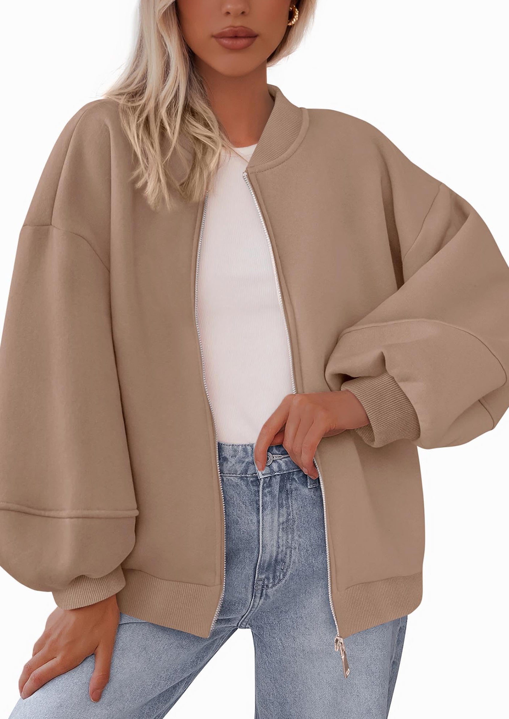 KIRUNDO Oversized Sweatshirt for Women Zip Up Bomber Jacket Fall Fashion Casual Long Sleeve Outerwear Winter Outfits PRETTYGARDEN