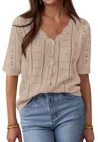 PRETTYGARDEN Womens Short Sleeve Crochet Knit Sweater Spring Fashion Button Down Lightweight Cardigans Summer Tops PRETTYGARDEN