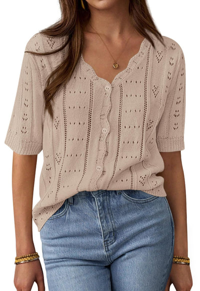 PRETTYGARDEN Womens Short Sleeve Crochet Knit Sweater Spring Fashion Button Down Lightweight Cardigans Summer Tops PRETTYGARDEN