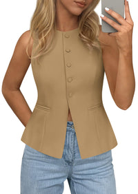 PRETTYGARDEN Womens Vests Top Trendy 2026 Spring Sleeveless Blazer Suit Summer Business Casual Work Button Down Waistcoat PRETTYGARDEN