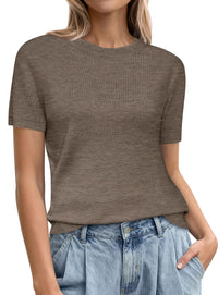 PRETTYGARDEN Women's Short Sleeve Sweaters Spring Crew Neck Knit Work Shirts Business Casual Tops Summer Fashion Clothes PRETTYGARDEN