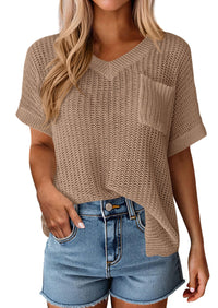 PRETTYGARDEN Women's Spring Short Sleeve Sweaters Lightweight V Neck Casual Going Out Summer T PRETTYGARDEN