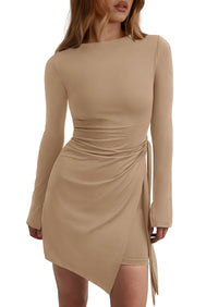 PRETTYGARDEN Women Mini Bodycon Dresses Long Sleeve Ruched Fitted Short Night Out Trendy Party Club Outfits Fall Clothes