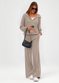 PRETTYGARDEN Women's 2 Piece Fall Lounge Sets Zip Up Hoodie Wide Leg Pants Tracksuit Matching Travel Outfits Clothes