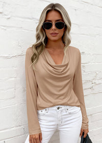 PRETTYGARDEN Womens Spring Tops Dressy Cowl Neck Long Sleeve Shirts Loose Business Casual Blouses Teacher Tunic Top PRETTYGARDEN