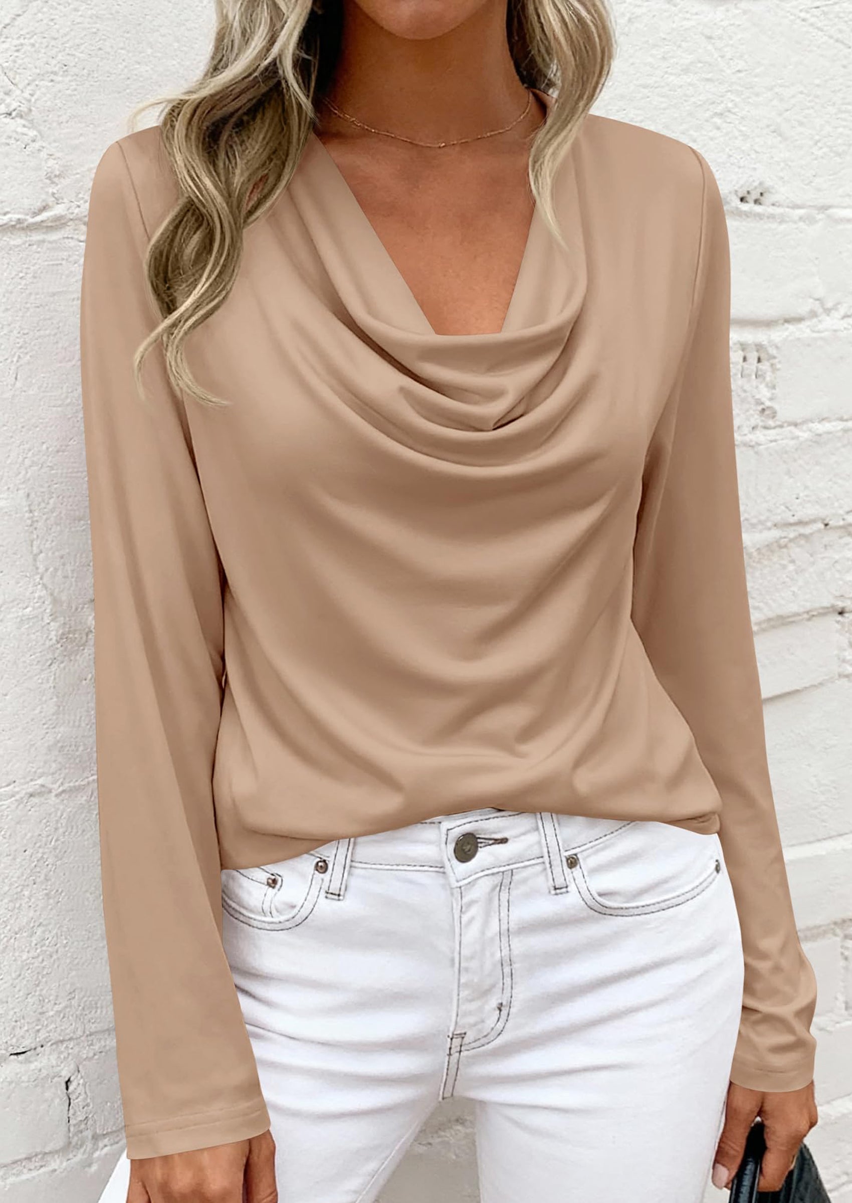 PRETTYGARDEN Womens Spring Tops Dressy Cowl Neck Long Sleeve Shirts Loose Business Casual Blouses Teacher Tunic Top PRETTYGARDEN