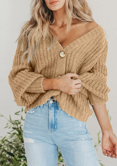 PRETTYGARDEN Women's Chunky Knit Open Front Sweater Long Sleeve Button Loose Short Cardigan Outerwear Coats